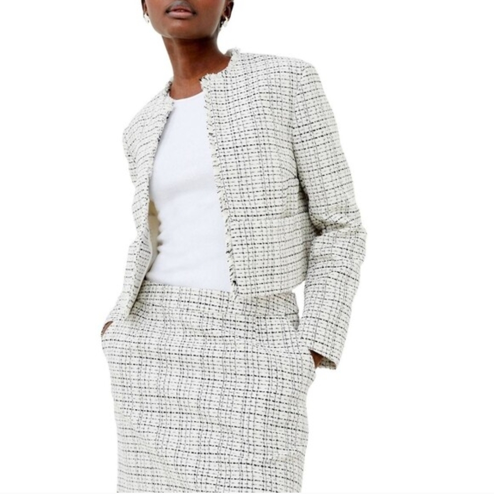 French Connection Effie Boucle Collarless Cropped Blazer & Skirt